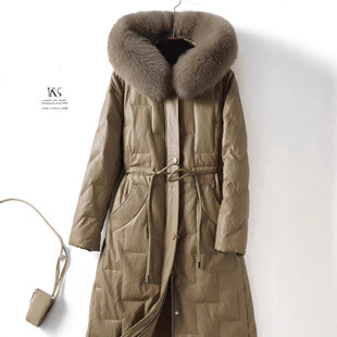 今年流行特惠海宁绵羊皮羽绒服女中长款狐狸毛皮草连帽2025冬季