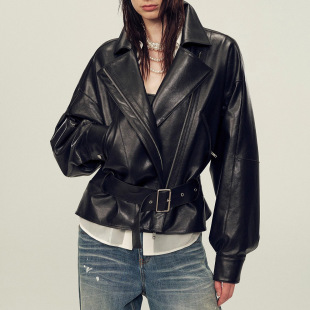 今年流行特惠真皮皮衣HN5233欧美机车风阔版 轻蜡植鞣绵羊皮