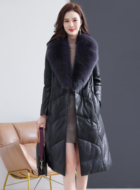 今年流行特惠新款海宁2025皮羽绒中长款真皮皮衣狐狸毛领长款修身