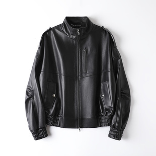 今年流行特惠真皮皮衣HN5226秋冬绵羊皮美式 复古立领落肩双向拉链