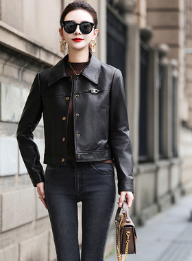 今年流行特惠海宁新款秋季真皮皮衣女短款半植鞣真皮绵羊皮休闲