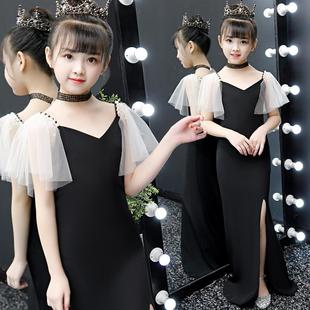 黑色儿童晚礼服2026新款夏季女童洋气公主裙鱼尾模特走秀演出服女
