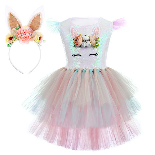 欧美女童蛋糕裙可爱兔子蓬蓬裙生日派对礼服dress角色装扮服装