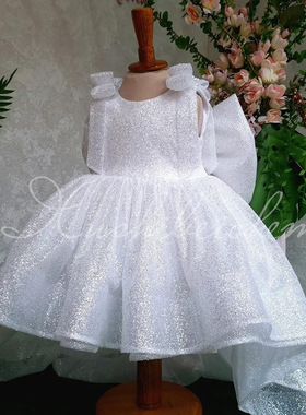 Children's Dress公主裙女童2026新款白色亮片抹胸无袖蓬蓬礼服裙