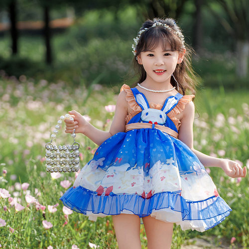 Lolita女童中国风蓬蓬裙2025汉服元素背带可爱兔小女孩夏装公主裙