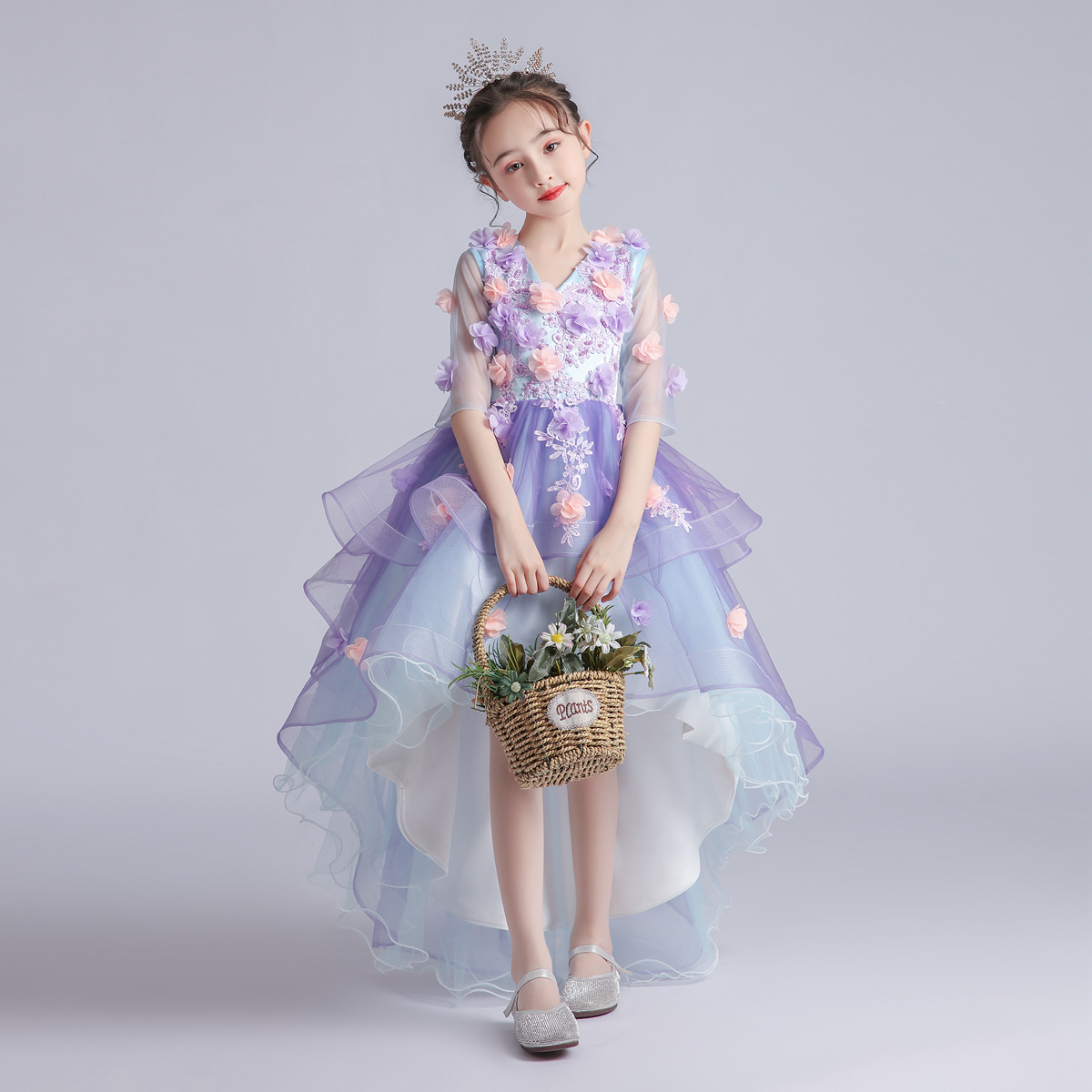 女童花仙子礼服公主裙蓬蓬纱紫罗兰婚纱花童儿童钢琴演出服高端夏