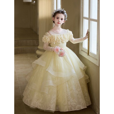 女童参加婚礼公主裙高端绝美小花童礼服十岁女孩生日宴钢琴演出服