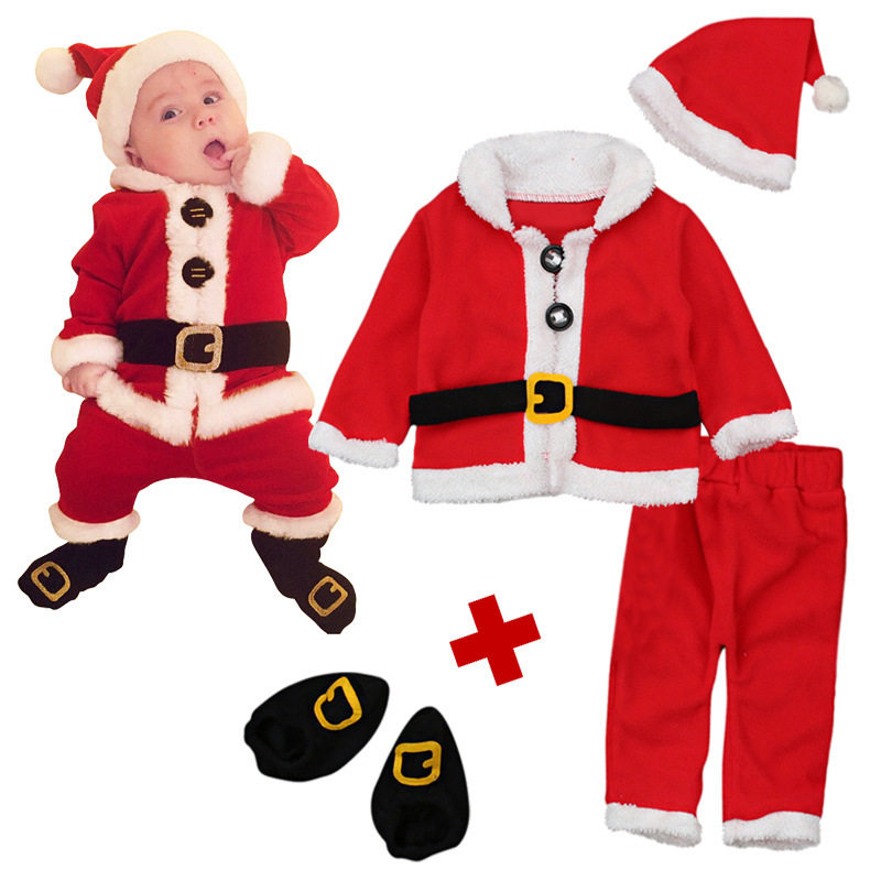 圣诞节外套Christmas kids长袖圣诞装老人装扮四件套cosplay 童装