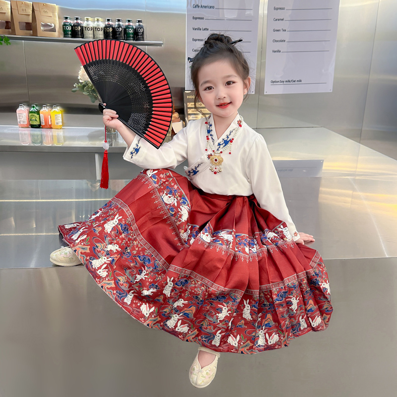 女童马面裙2023新款套装秋装中国风儿童汉服古装宝宝秋季童装唐装