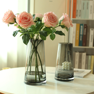 花瓶玻璃透明摆件客厅插花简约高级感餐桌水养鲜花玫瑰百合康乃馨