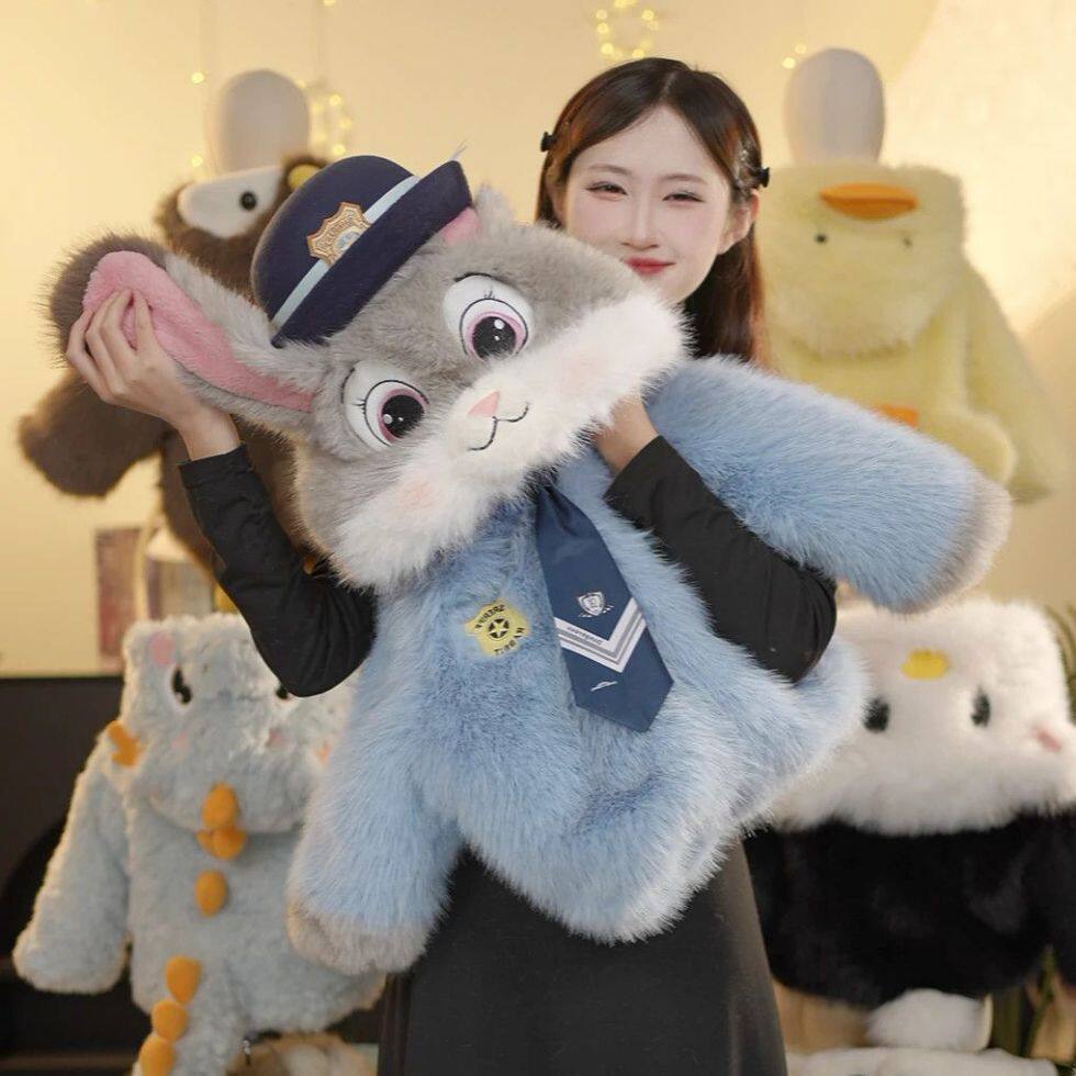 韩版男女童兔子警官毛绒外套亲子装加厚保暖卡通连帽上衣冬季儿童