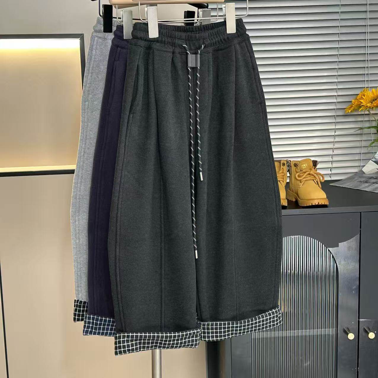 糯米裤加绒加厚儿童弯刀阔腿长裤