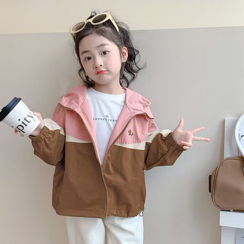 女童冲锋衣外套秋装连帽夹克风衣