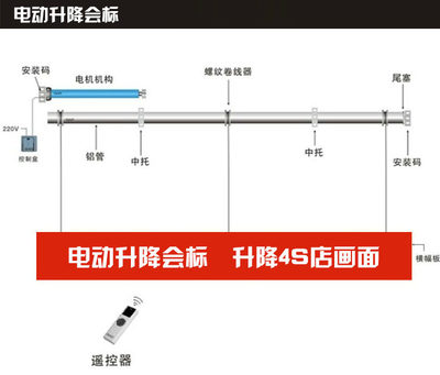 电动会标横幅升降机智能遥控4S店画面上下窗帘轨道背景吊旗杆广告