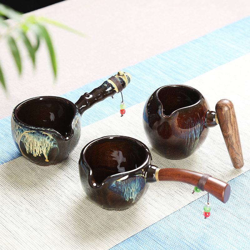 精品建盏天目釉功夫茶具茶海钧窑陶瓷窑变茶具套组侧把分茶公道杯