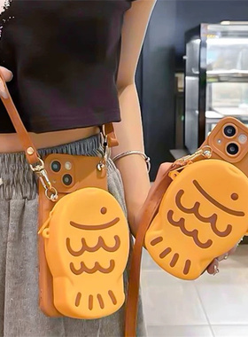 可爱鲷鱼烧零钱卡包适用华为Pura70手机壳90se荣耀100背带mate60pro斜挎挂绳P50畅享x30软胶套nova12/874创意