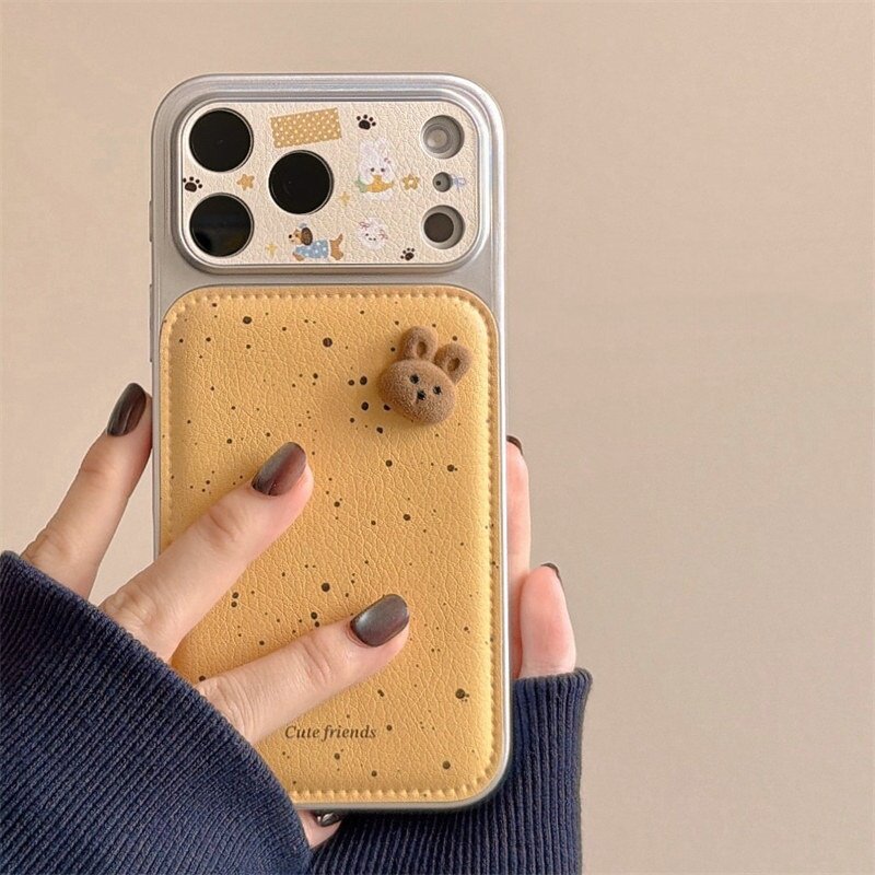 黄泼墨波点可爱立体小兔ins韩系适用苹果17ProMax手机壳iphone15新款16pro大视窗17pro女14plus全包13保护套