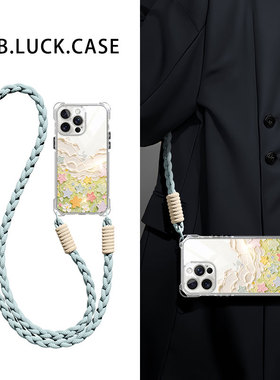 油画风花草适用华为P80手机壳9070荣耀400全包P60斜挎挂绳mate50pro高级nova12小清新13畅享x30i透明硅胶防摔