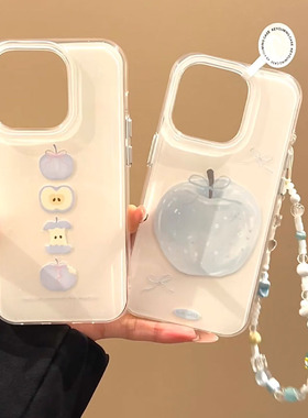 蓝色蝴蝶结苹果适用iPhone16/15手机壳适用14/13promax双层链条挂绳XR小清新78plus小众日韩ins风新款12PRO女