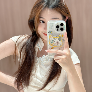 韩风ins小众可爱狗狗涂鸦适用华为P80手机壳90荣耀400女款P70带支架mate60pro保护套nova12双层13畅享x50防摔