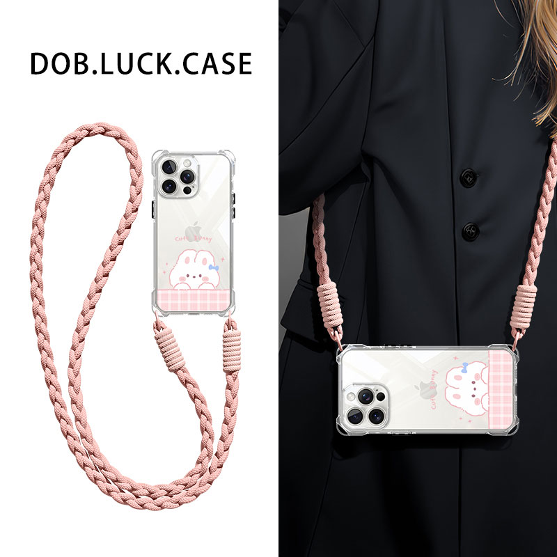 适用苹果手机壳可爱熊兔斜挎挂绳
