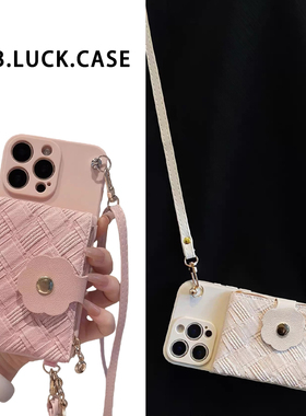 ins花扣菱格拉链零钱卡包适用小米17promax手机壳红米note15pro小众civi4斜挎K80背带挂绳14note13软K60女K90