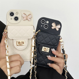 菱格小香风蝴蝶卡包适用vivo iqooneo8手机壳X90x80x70pro背带y76sy52sy93斜挎挂绳z7软s16小众y78高级感y70s