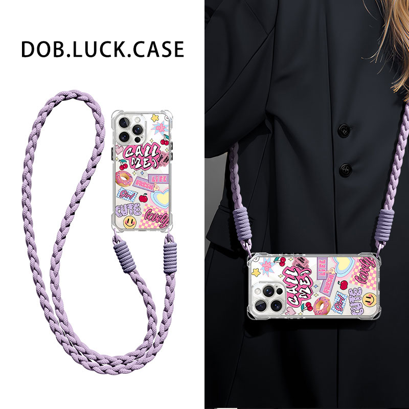 适用苹果手机壳甜甜圈斜挎挂绳