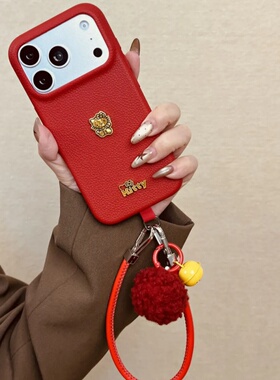 新年红色皮质立体金箔KT猫适用华为P80手机壳90荣耀500硅胶P70带挂绳mate60pro高级感12nova14/13畅享x50i女