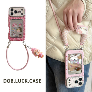 可爱卡通豹纹哭娃卡包适用华为mate70pro手机壳pura80新款斜挎挂绳mate80小众P70pro硅胶mate60创意镜面KT猫