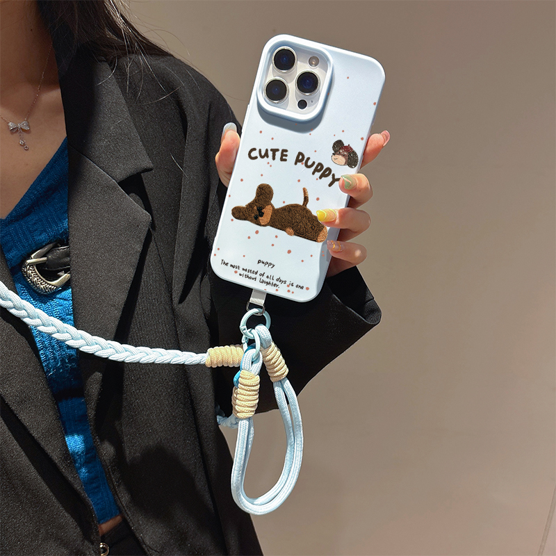 适用华为手机壳躺平狗狗斜挎挂绳