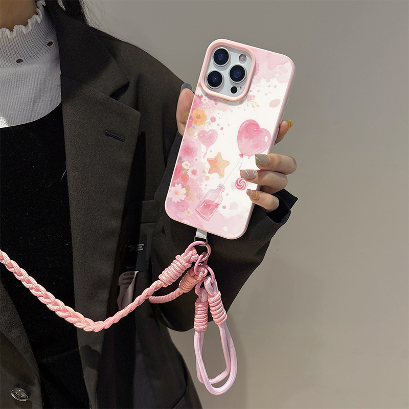 适用华为手机壳花朵气球斜挎挂绳