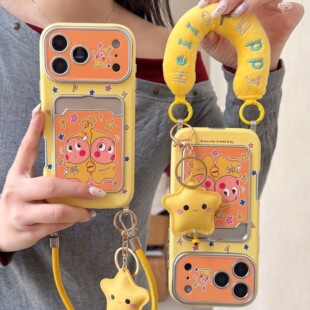 可爱星星人插卡包适用苹果17ProMax手机壳iphone15新款16pro女款13斜挎带挂绳15pro超好看14防摔保护套大视窗