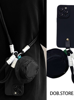 渔夫帽零钱包适用苹果15promax手机壳iPhone 14新款13pro简约12时尚11pm背带斜挎786plus挂绳XR软胶max女手提