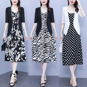 RM6041#大码女装西服女2023夏季新款气质两件套垂感显瘦吊带连衣裙