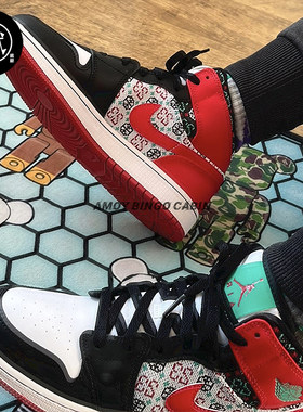 NikeAJ1女子黑红圣诞毛衣篮球鞋