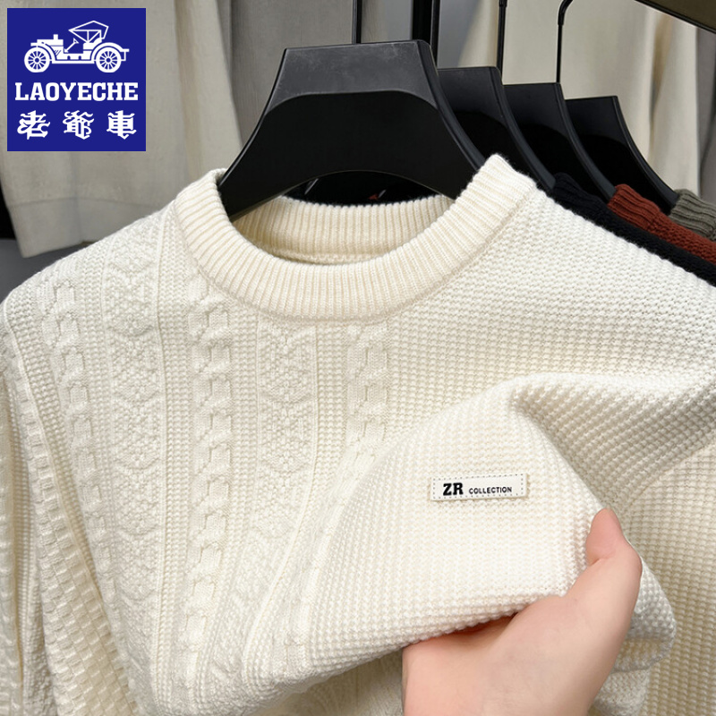 老爷车秋冬加厚毛衣男宽松提花针