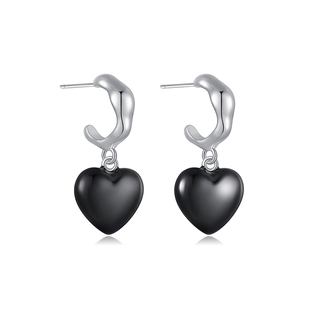 【石凯同款】josyandlove黑曜石珐琅爱心环形耳环高端设计耳钉女