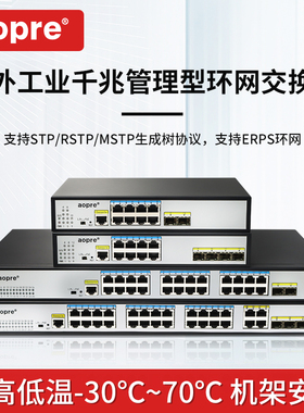 aopre管理型交换机室内机柜子桌面式网管型交换机千兆2光8电支持STP/RSTP/MSTP协议支持ERPS环网T528GS-M-SFP