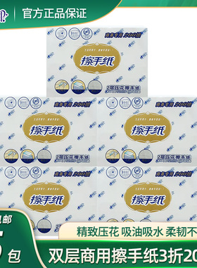 心相印擦手纸卫生间酒店厨房吸油吸水纸抽取式双层压花200抽CS008