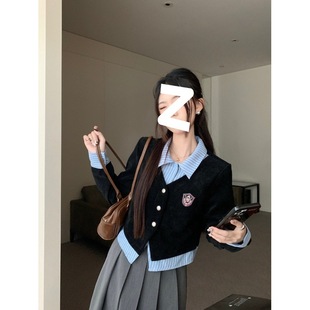 学院风假两件衬衫 polo领撞色小众百搭显瘦上衣 女2024春季 韩系新款