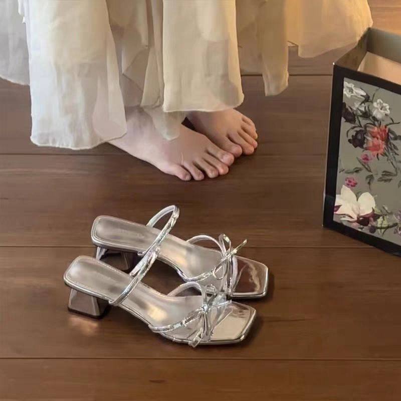 2025年小个子显高配裙子百搭仙女鞋新款夏季法式仙女风设计感粗跟,女鞋,一字拖,淘宝优惠券,粉丝福利购,淘宝优惠卷