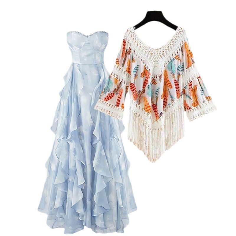 夏季复古民族风套装女2025新款波米西亚罩衫搭配吊带连衣裙两件套,女装/女士精品,时尚套装,淘宝优惠券,粉丝福利购,淘宝优惠卷