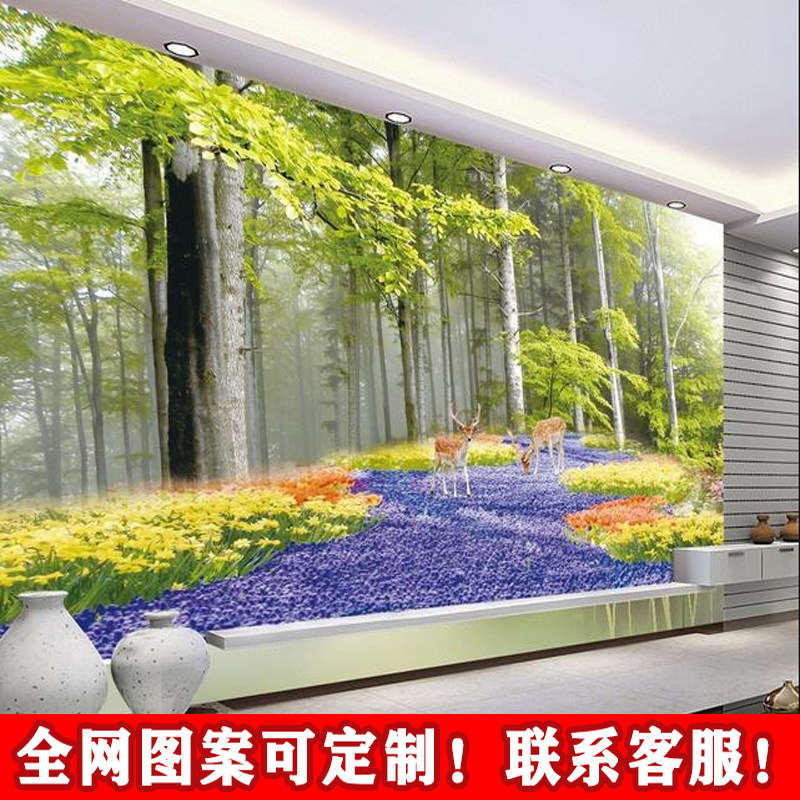 香诺儿背景墙定制树林麋鹿公园