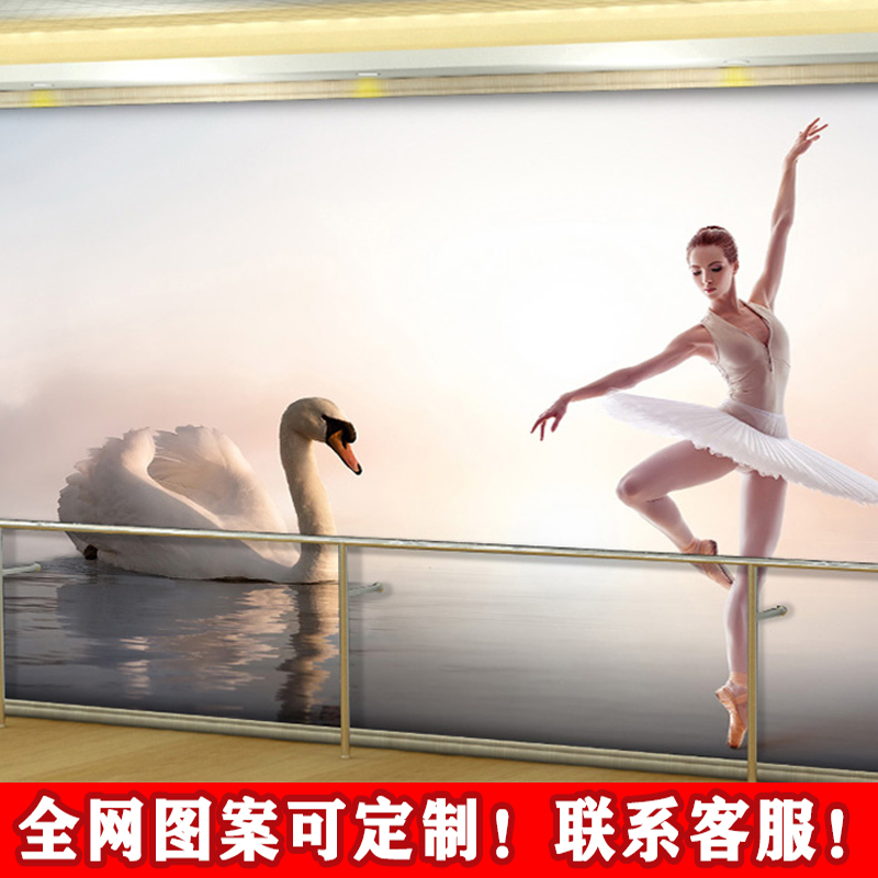 芭蕾手绘梦幻背景墙时尚天鹅湖工装壁画艺术学校培训机构装饰壁纸