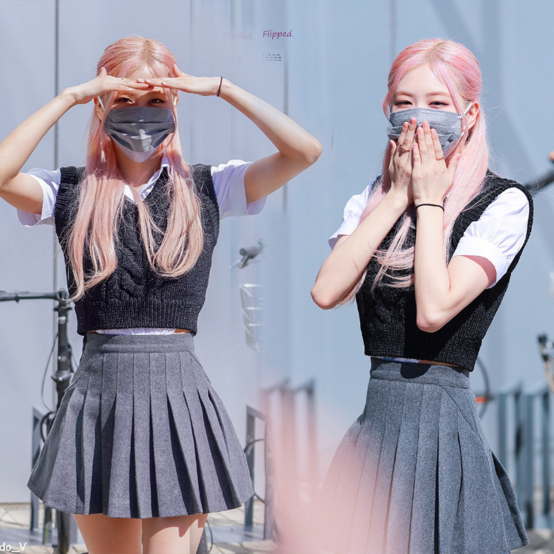 blackpink朴彩英rose同款灰色百褶裙半身裙女夏高腰显瘦jk短裙子