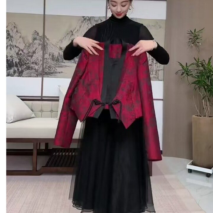 小香风新中式国风套装春秋季新款国潮女神范盘短外套半身裙两件套,女装/女士精品,时尚套装,淘宝优惠券,粉丝福利购,淘宝优惠卷