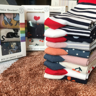 4岁小童海军风柔软透气吸汗童袜礼盒3双组竹纤维无骨短袜子礼物