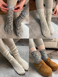 粗针加厚秋冬靴袜时髦保暖女袜子格雷系 51%棉 ins 8%美丽奴羊毛