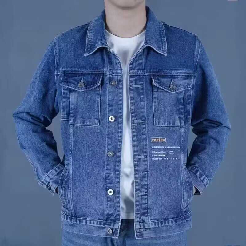 春秋牛仔外套男石磨水洗男士夹克潮流宽松大码印花牛仔衣褂子时尚